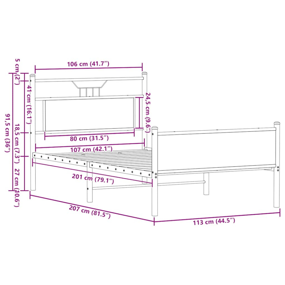 Produktbild för Sängram utan madrass rökt ek 107x203 cm konstruerat trä
