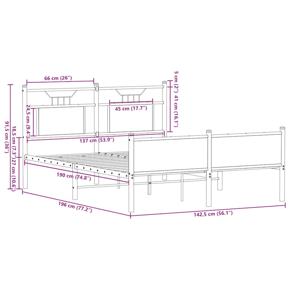 Produktbild för Sängram utan madrass rökfärgad ek 137x190 cm konstruerad trä