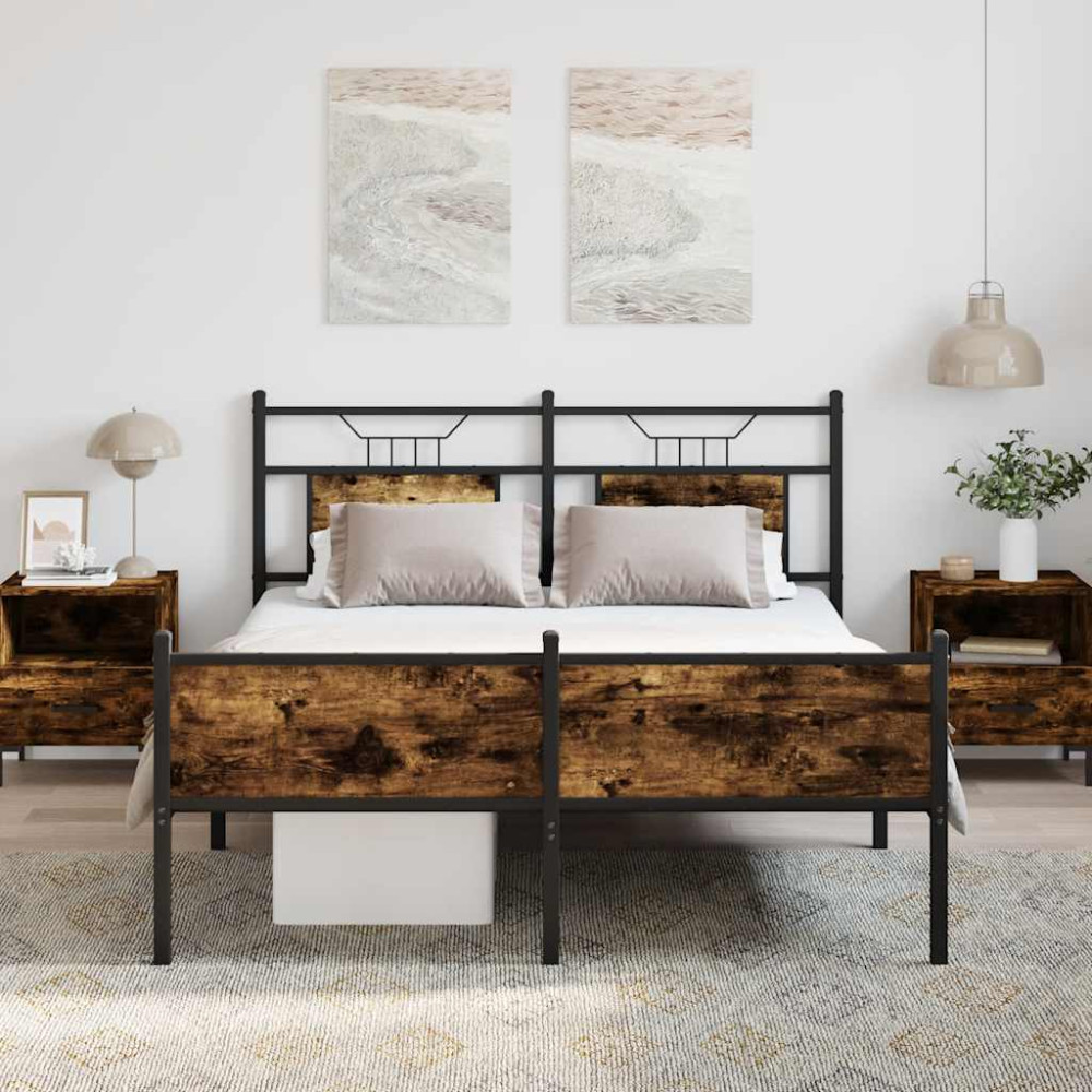 Produktbild för Sängram utan madrass rökfärgad ek 137x190 cm konstruerad trä