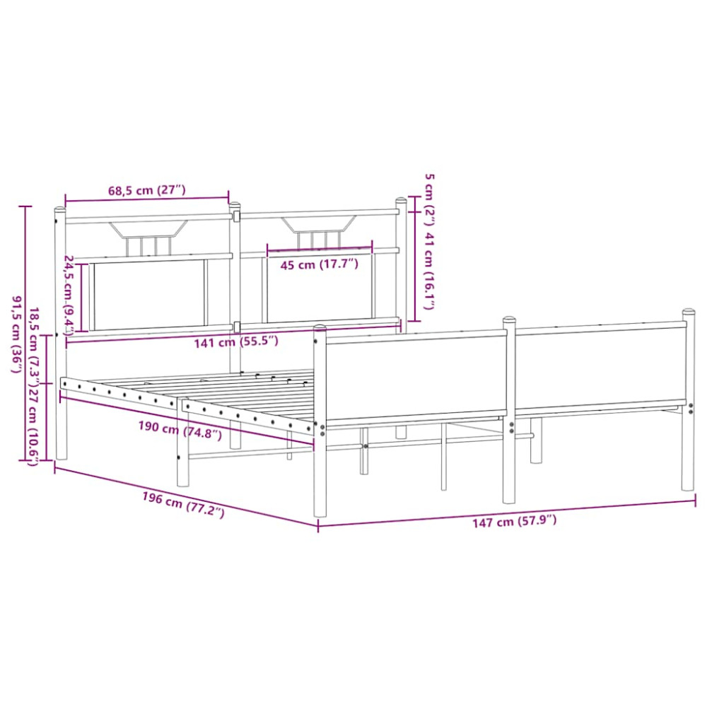 Produktbild för Sängram utan madrass rökfärgad ek 140x190 cm konstruerad trä