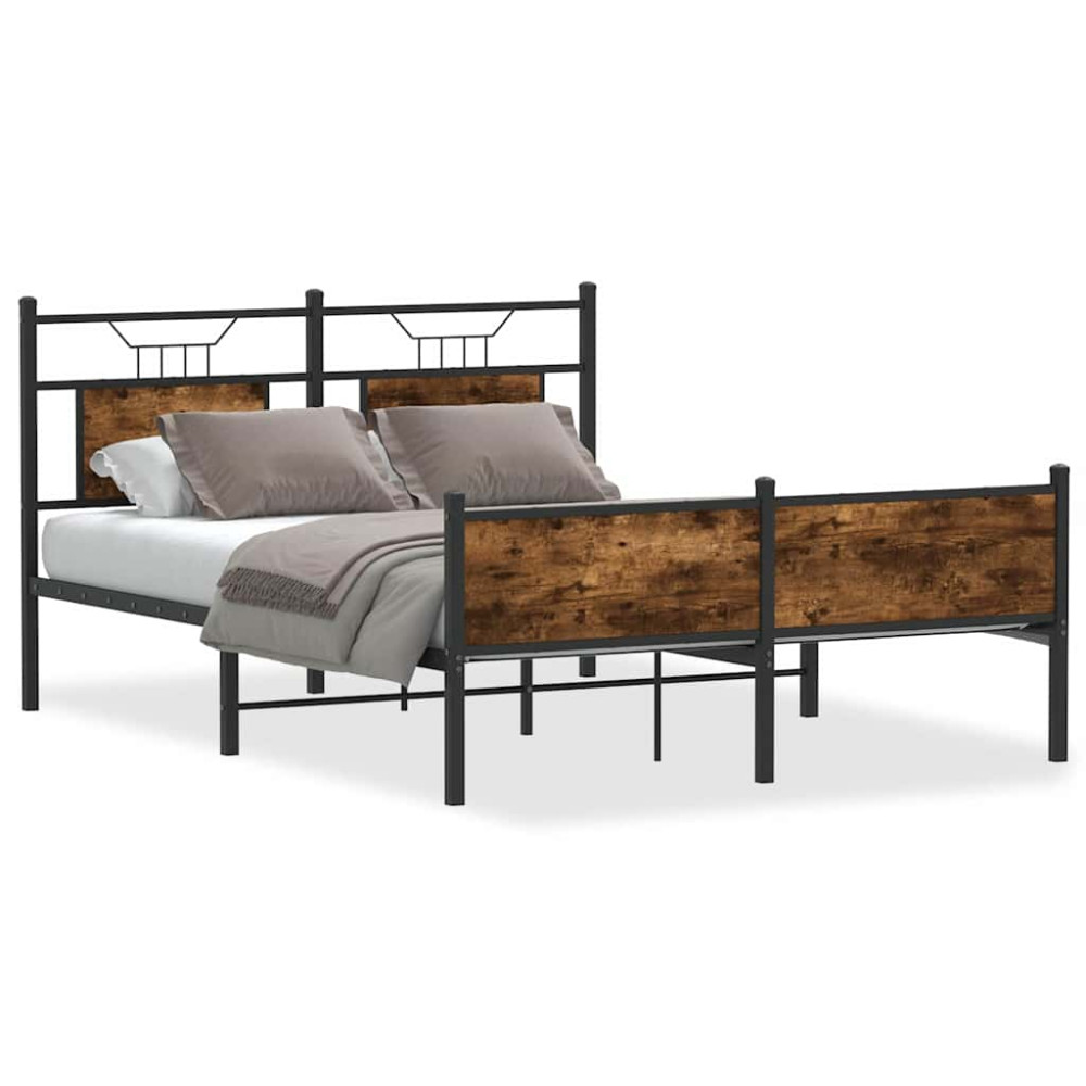 Produktbild för Sängram utan madrass rökfärgad ek 140x190 cm konstruerad trä