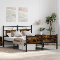 Produktbild för Sängram utan madrass rökfärgad ek 140x190 cm konstruerad trä
