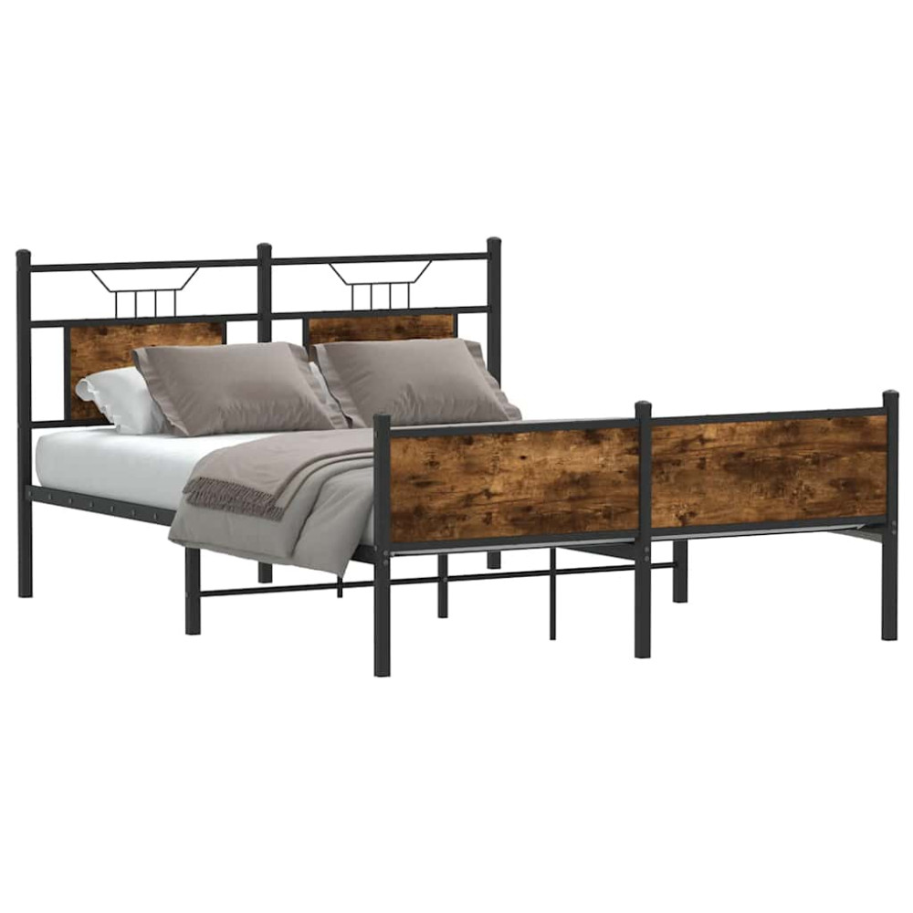 Produktbild för Sängram utan madrass rökfärgad ek 150x200 cm konstruerad trä