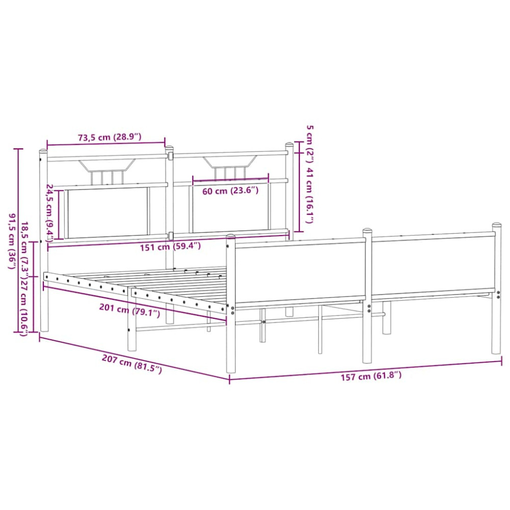 Produktbild för Sängram utan madrass rökfärgad ek 150x200 cm konstruerad trä