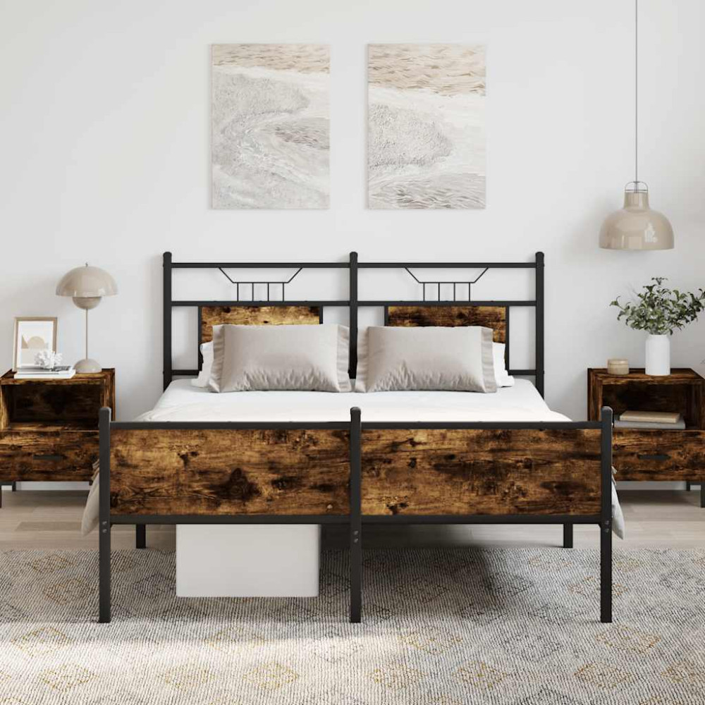 Produktbild för Sängram utan madrass rökfärgad ek 150x200 cm konstruerad trä