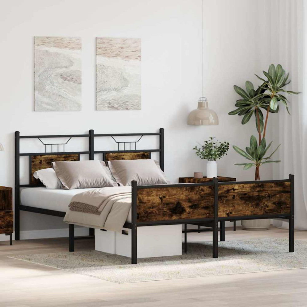 Produktbild för Sängram utan madrass rökfärgad ek 150x200 cm konstruerad trä