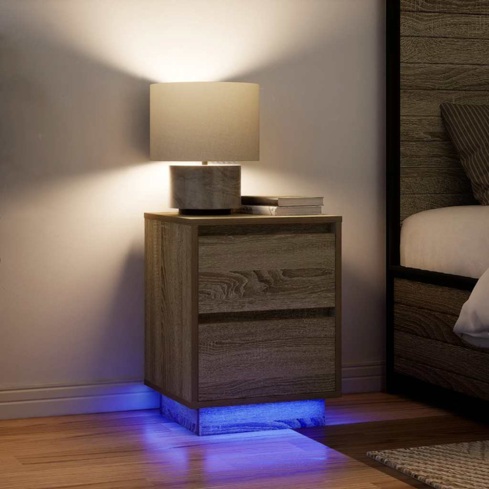 Produktbild för Sängbord med LED-lampor 2 st, Sonoma Ek 38x34x50 cm
