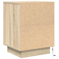 Produktbild för Sängbord med LED-lampor 2 st, Sonoma Ek 38x34x50 cm