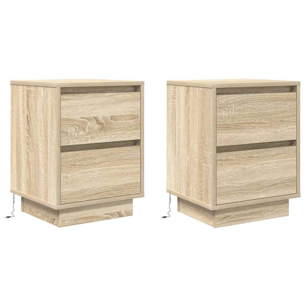 Produktbild för Sängbord med LED-lampor 2 st, Sonoma Ek 38x34x50 cm