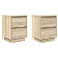 Produktbild för Sängbord med LED-lampor 2 st, Sonoma Ek 38x34x50 cm
