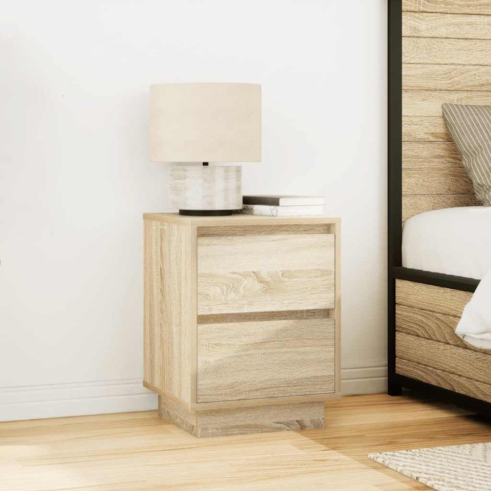 Produktbild för Sängbord med LED-lampor 2 st, Sonoma Ek 38x34x50 cm