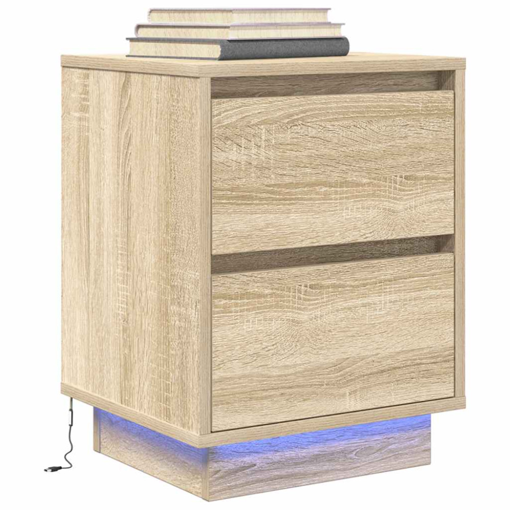 Produktbild för Sängbord med LED-lampor 2 st, Sonoma Ek 38x34x50 cm