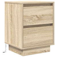 Produktbild för Sängbord med LED-lampor 2 st, Sonoma Ek 38x34x50 cm