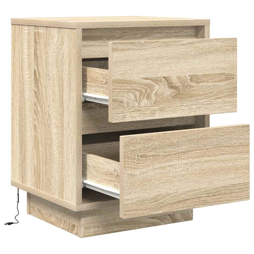 Produktbild för Sängbord med LED-lampor 2 st, Sonoma Ek 38x34x50 cm