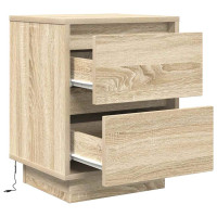 Produktbild för Sängbord med LED-lampor 2 st, Sonoma Ek 38x34x50 cm