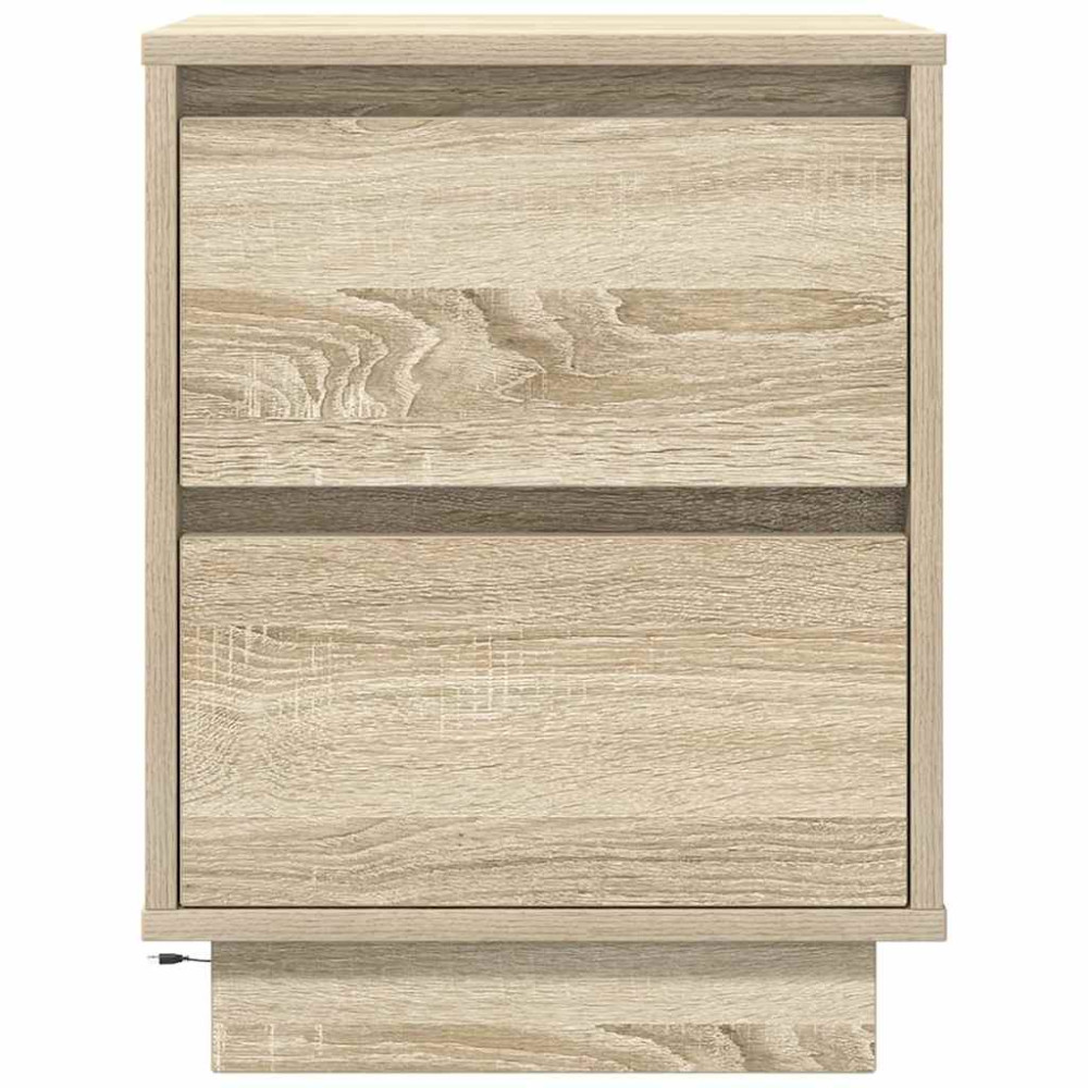 Produktbild för Sängbord med LED-lampor 2 st, Sonoma Ek 38x34x50 cm