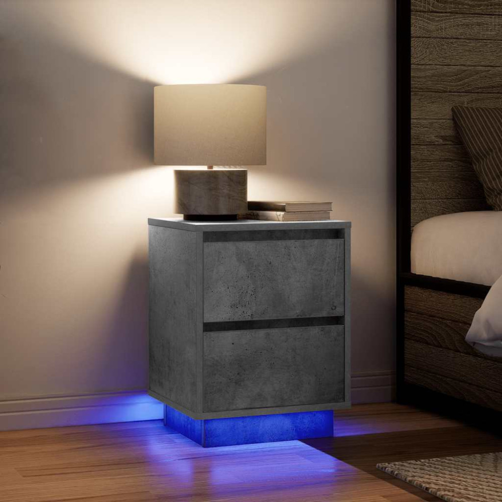 Produktbild för Sängbord med LED-lampor 2 st betonggrå 38x34x50 cm