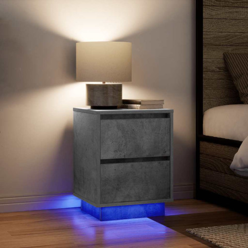 vidaXL Sängbord med LED-lampor 2 st betonggrå 38x34x50 cm