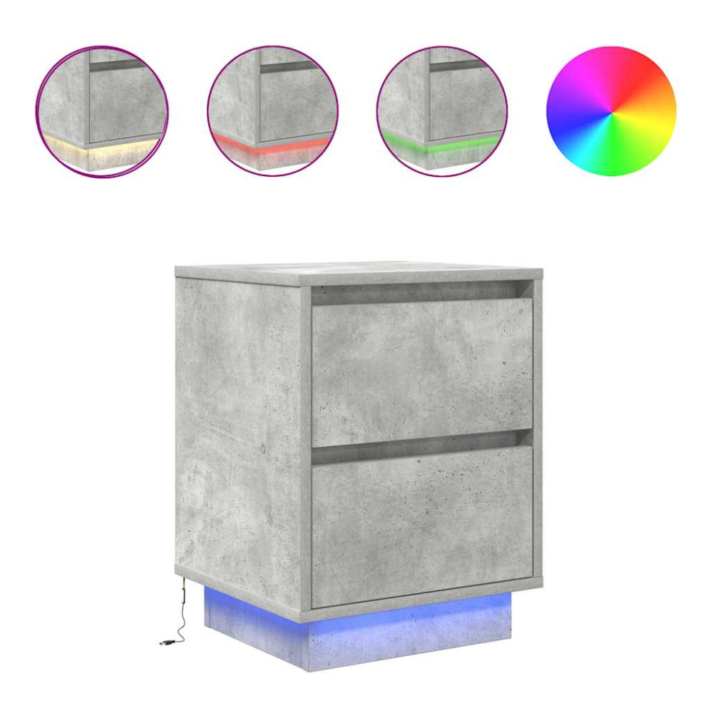 Produktbild för Sängbord med LED-lampor 2 st betonggrå 38x34x50 cm