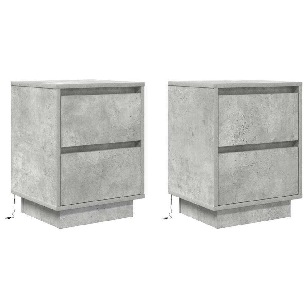 Produktbild för Sängbord med LED-lampor 2 st betonggrå 38x34x50 cm