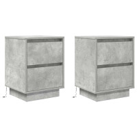 Produktbild för Sängbord med LED-lampor 2 st betonggrå 38x34x50 cm