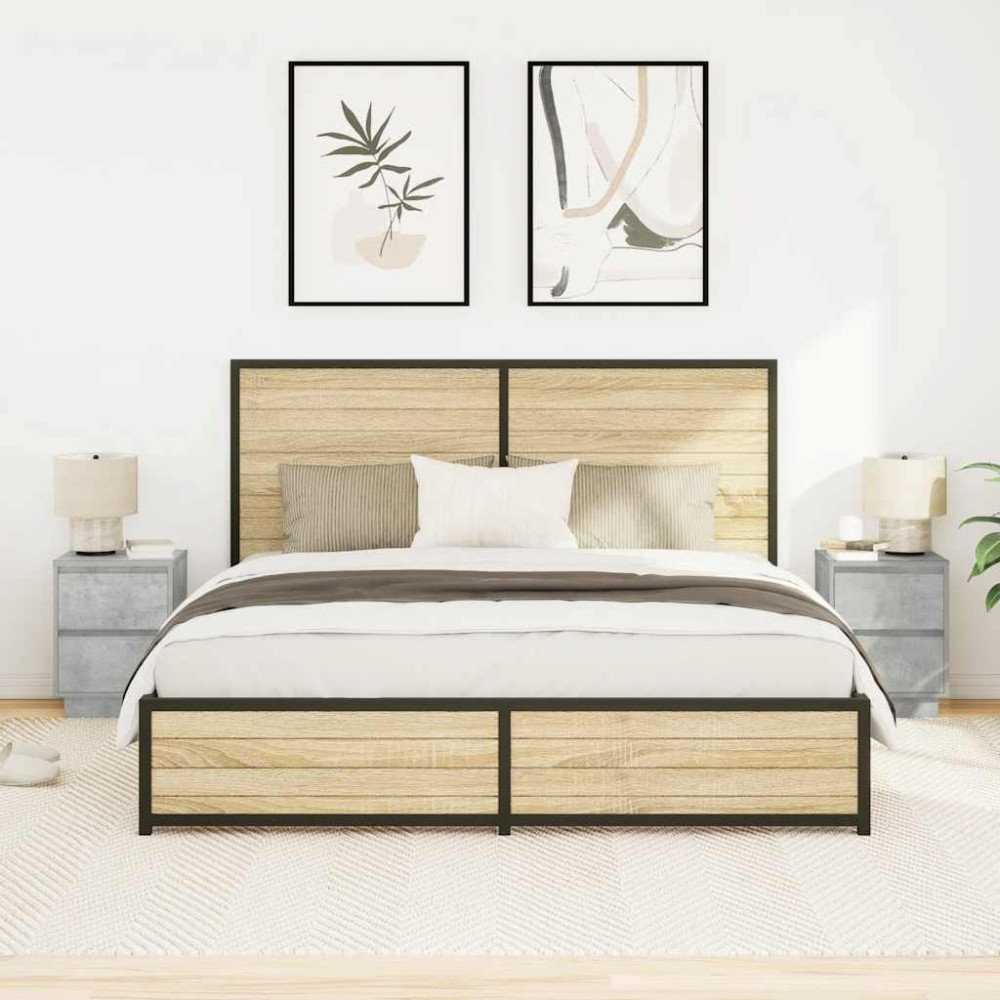 Produktbild för Sängbord med LED-lampor 2 st betonggrå 38x34x50 cm