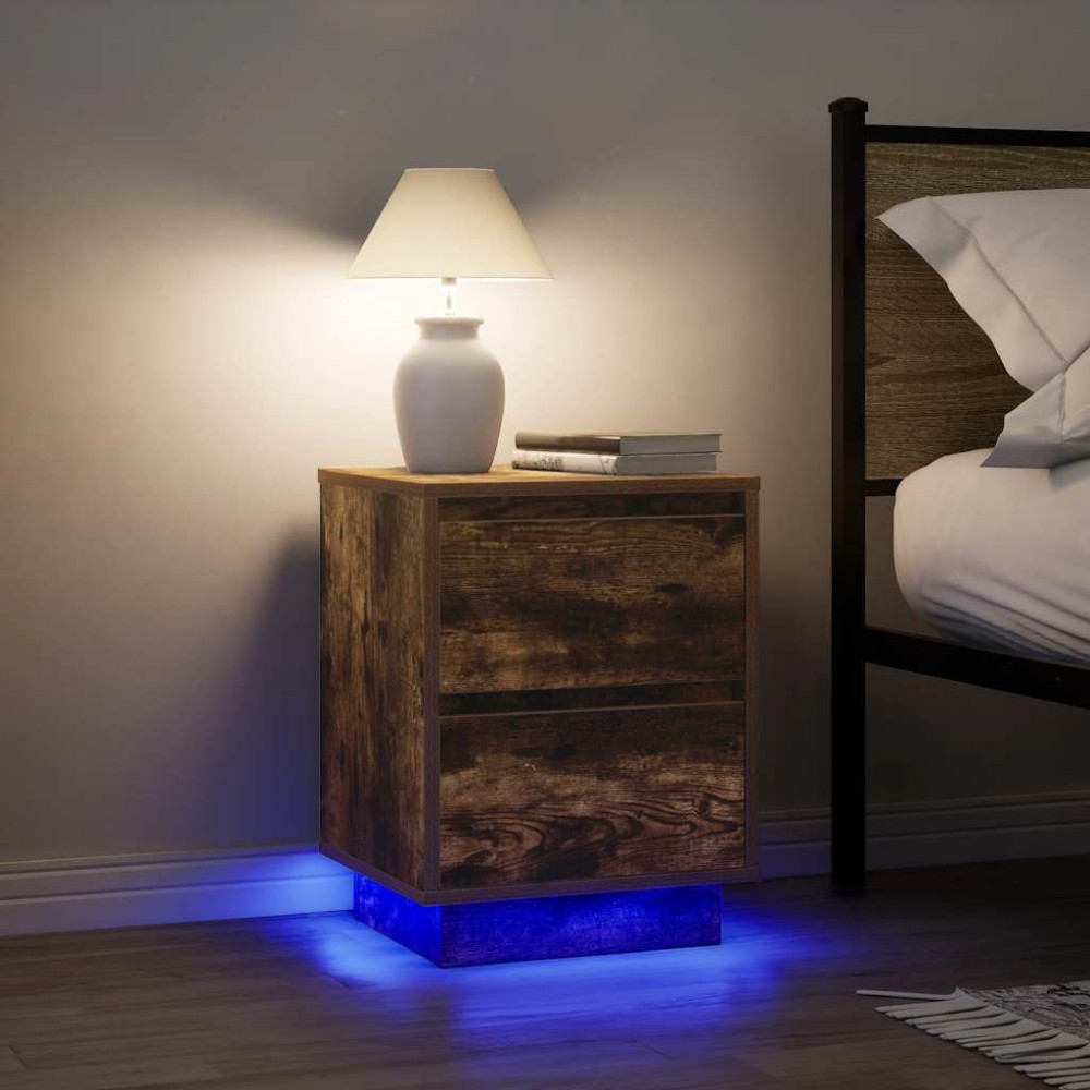 Produktbild för Sängbord med LED-lampor 2 st rökt ek 38x34x50 cm