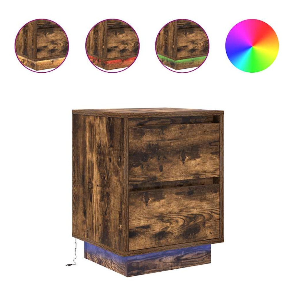 Produktbild för Sängbord med LED-lampor 2 st rökt ek 38x34x50 cm