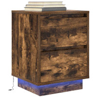 Produktbild för Sängbord med LED-lampor 2 st rökt ek 38x34x50 cm