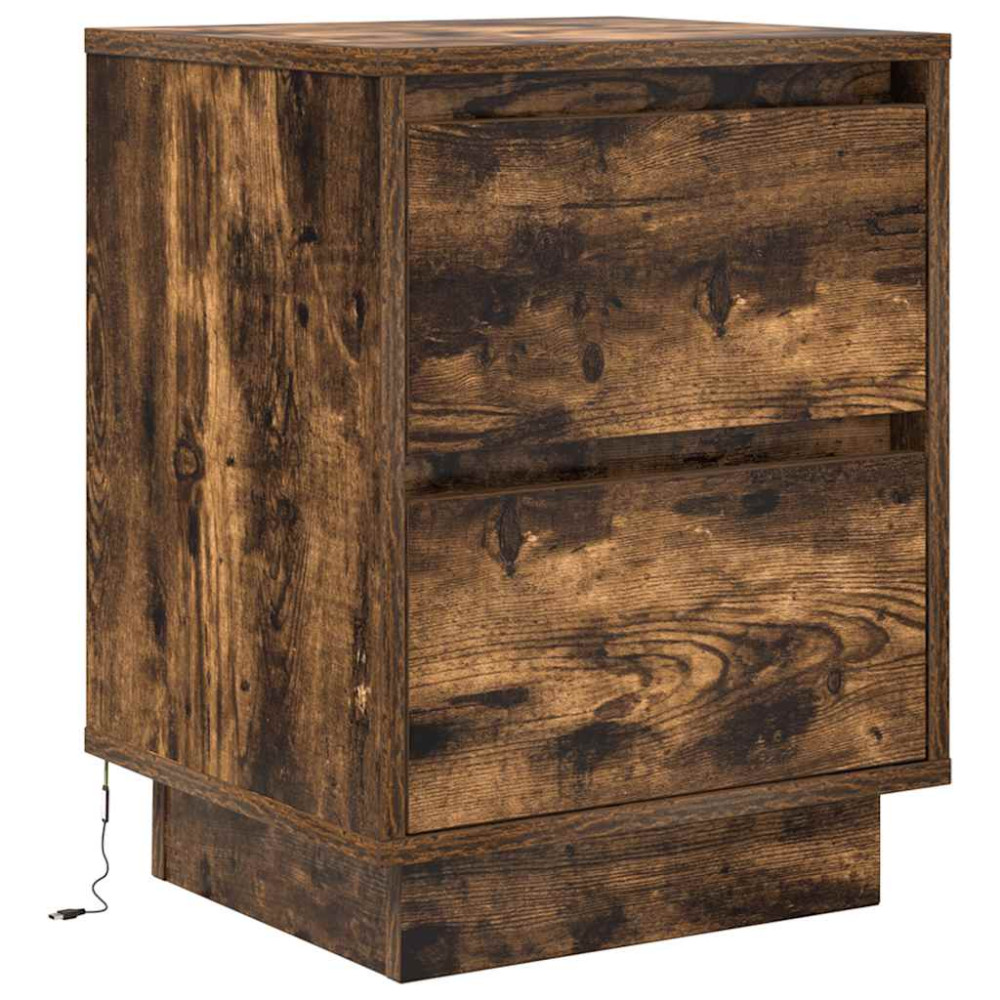 Produktbild för Sängbord med LED-lampor 2 st rökt ek 38x34x50 cm