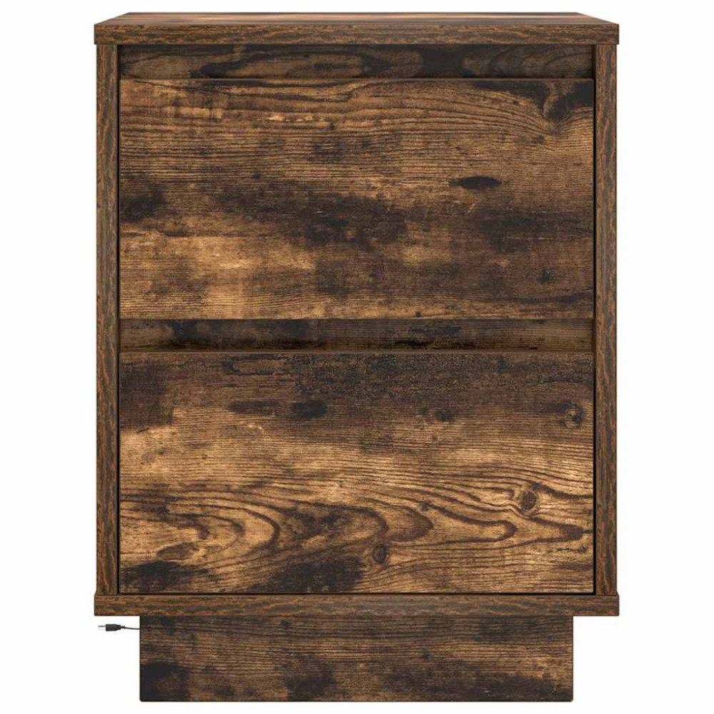 Produktbild för Sängbord med LED-lampor 2 st rökt ek 38x34x50 cm