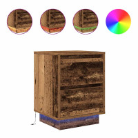 Produktbild för Sängbord med LED-lampor 2 st gammalt trä 38x34x50 cm