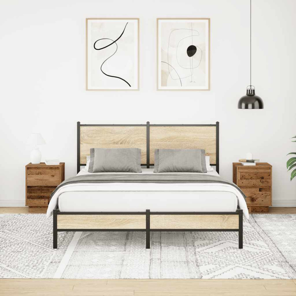 Produktbild för Sängbord med LED-lampor 2 st gammalt trä 38x34x50 cm