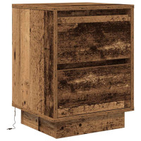 Produktbild för Sängbord med LED-lampor 2 st gammalt trä 38x34x50 cm