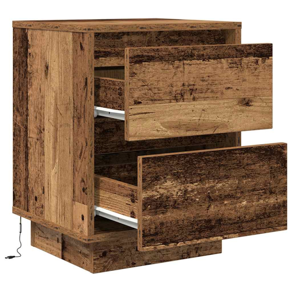 Produktbild för Sängbord med LED-lampor 2 st gammalt trä 38x34x50 cm