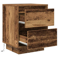Produktbild för Sängbord med LED-lampor 2 st gammalt trä 38x34x50 cm