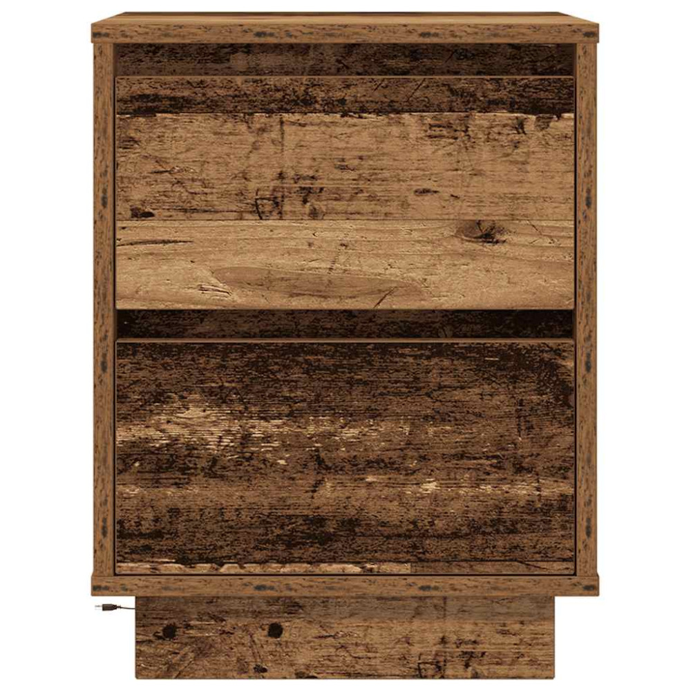 Produktbild för Sängbord med LED-lampor 2 st gammalt trä 38x34x50 cm