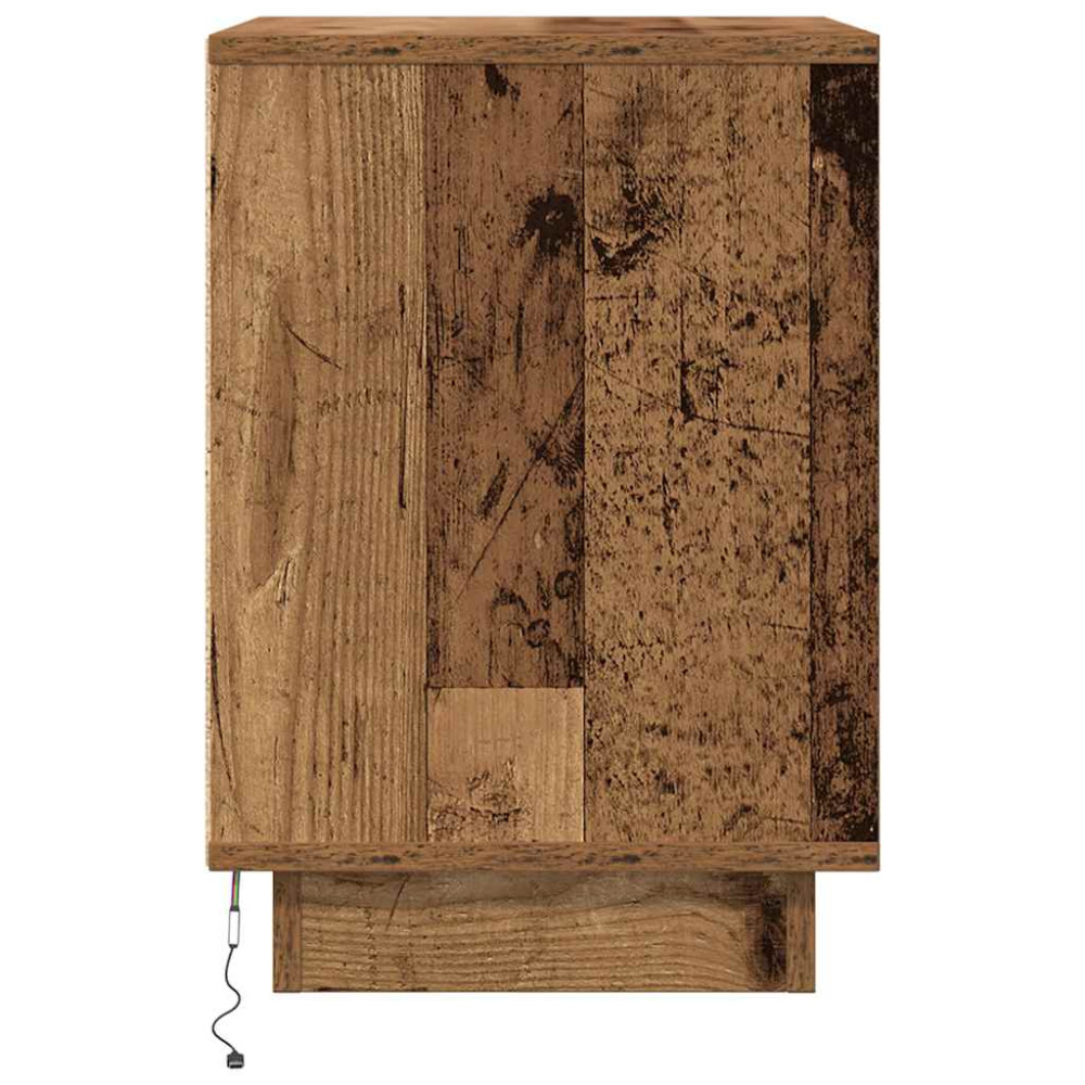 Produktbild för Sängbord med LED-lampor 2 st gammalt trä 38x34x50 cm