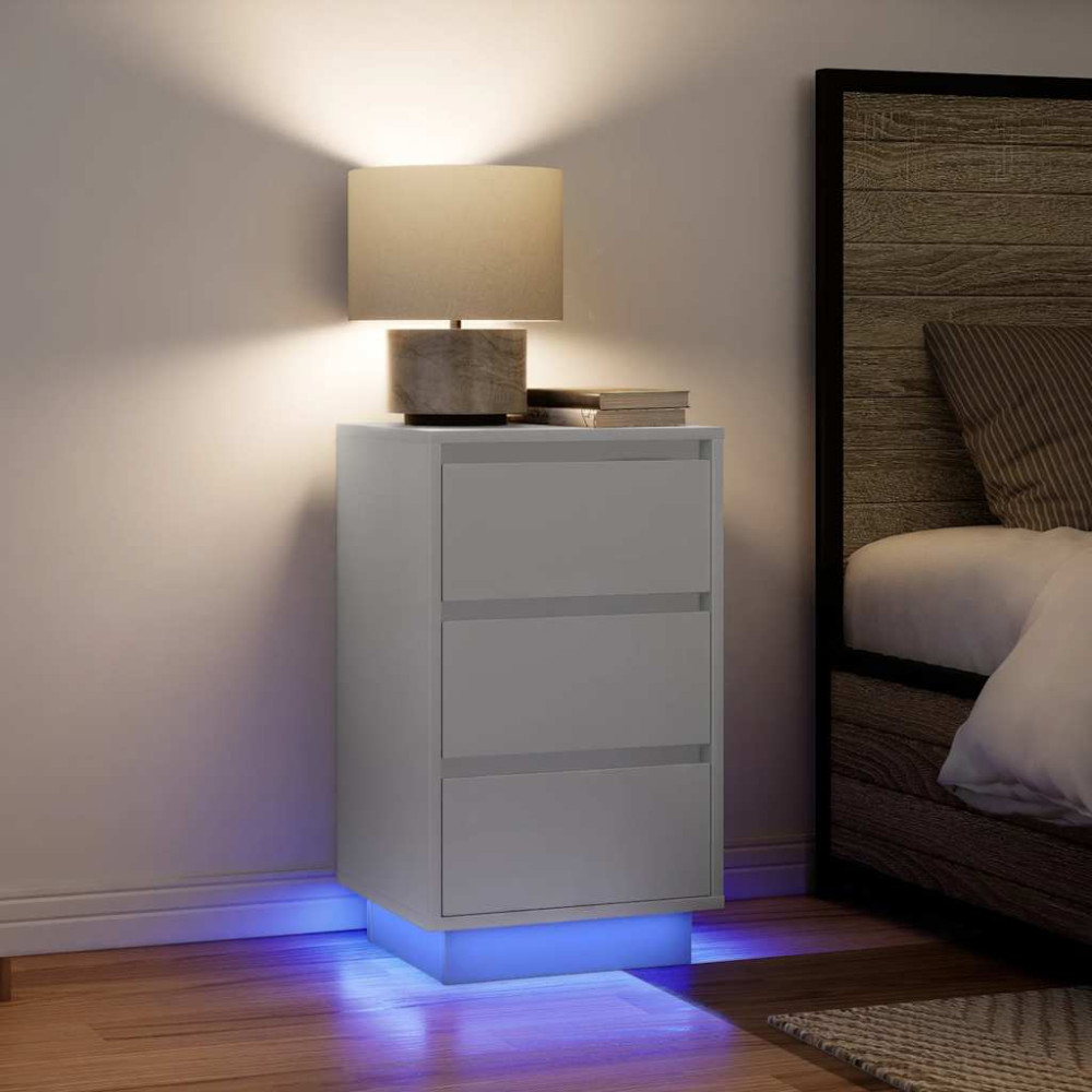 Produktbild för Sängbord med LED-lampor vit 38x34x65 cm