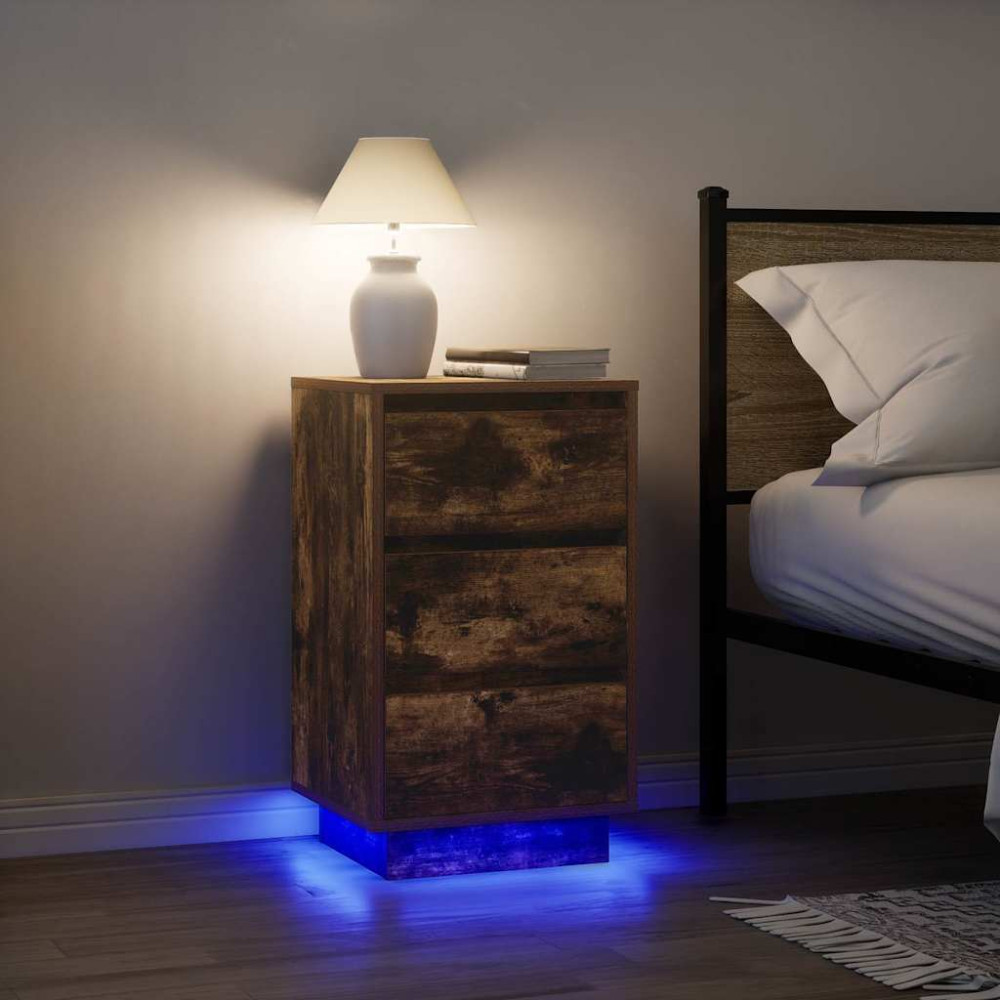 Produktbild för Sängbord med LED-lampor rökt ek 38x34x65 cm