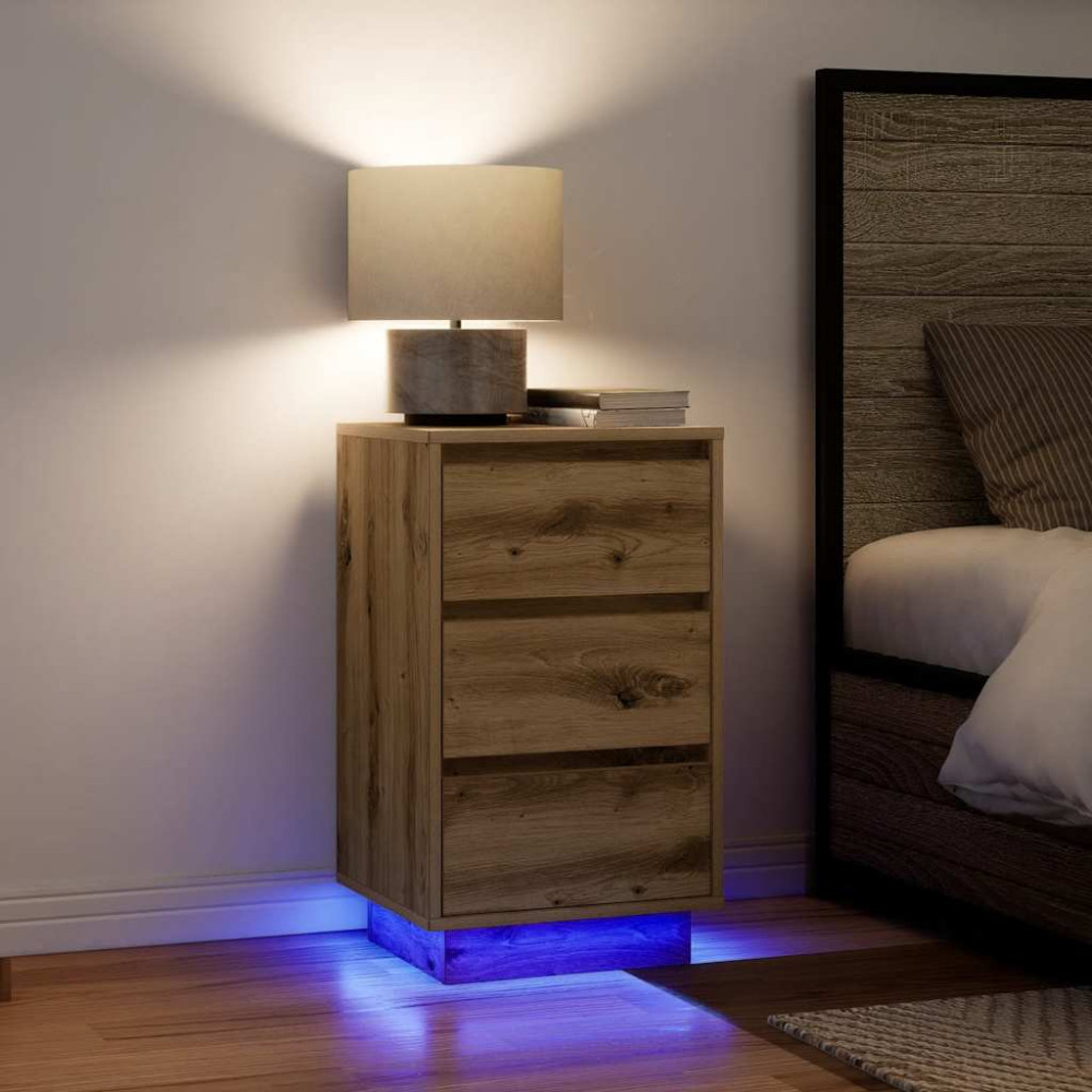 Produktbild för Sängbord med LED-lampor hantverksmässig ek 38x34x65 cm