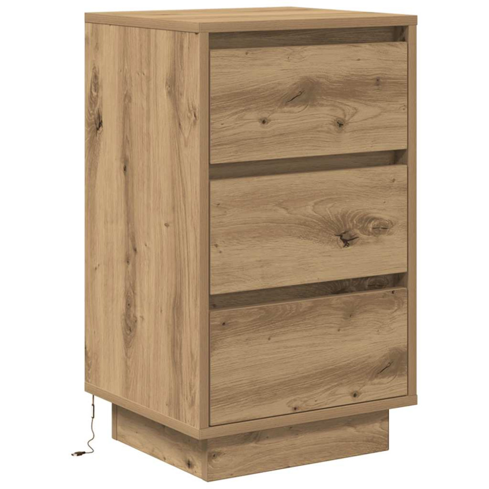 Produktbild för Sängbord med LED-lampor hantverksmässig ek 38x34x65 cm
