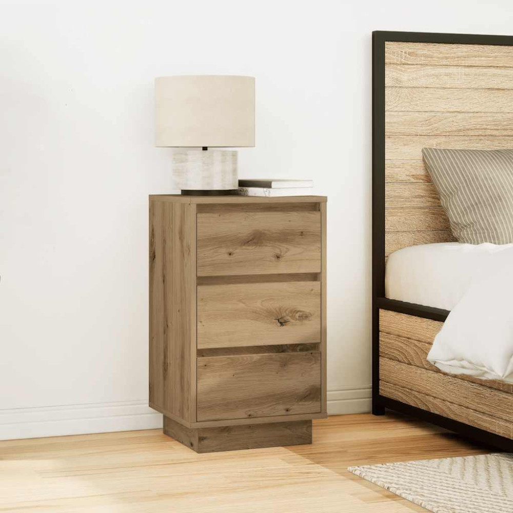 Produktbild för Sängbord med LED-lampor hantverksmässig ek 38x34x65 cm
