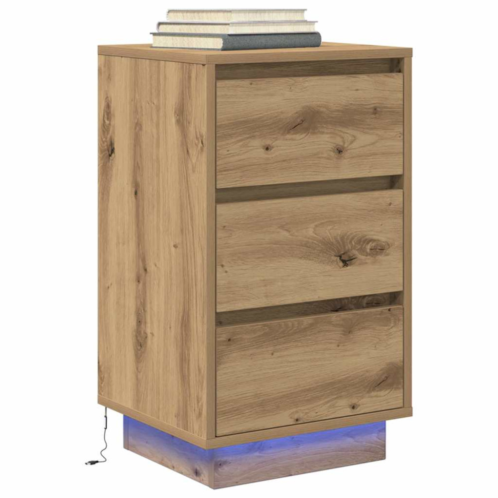 Produktbild för Sängbord med LED-lampor hantverksmässig ek 38x34x65 cm