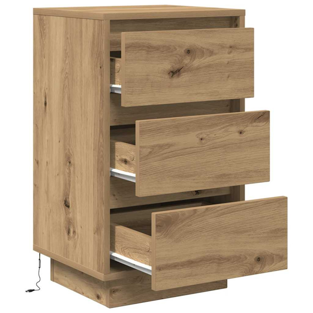 Produktbild för Sängbord med LED-lampor hantverksmässig ek 38x34x65 cm