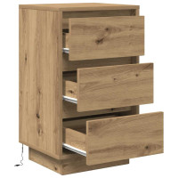 Produktbild för Sängbord med LED-lampor hantverksmässig ek 38x34x65 cm