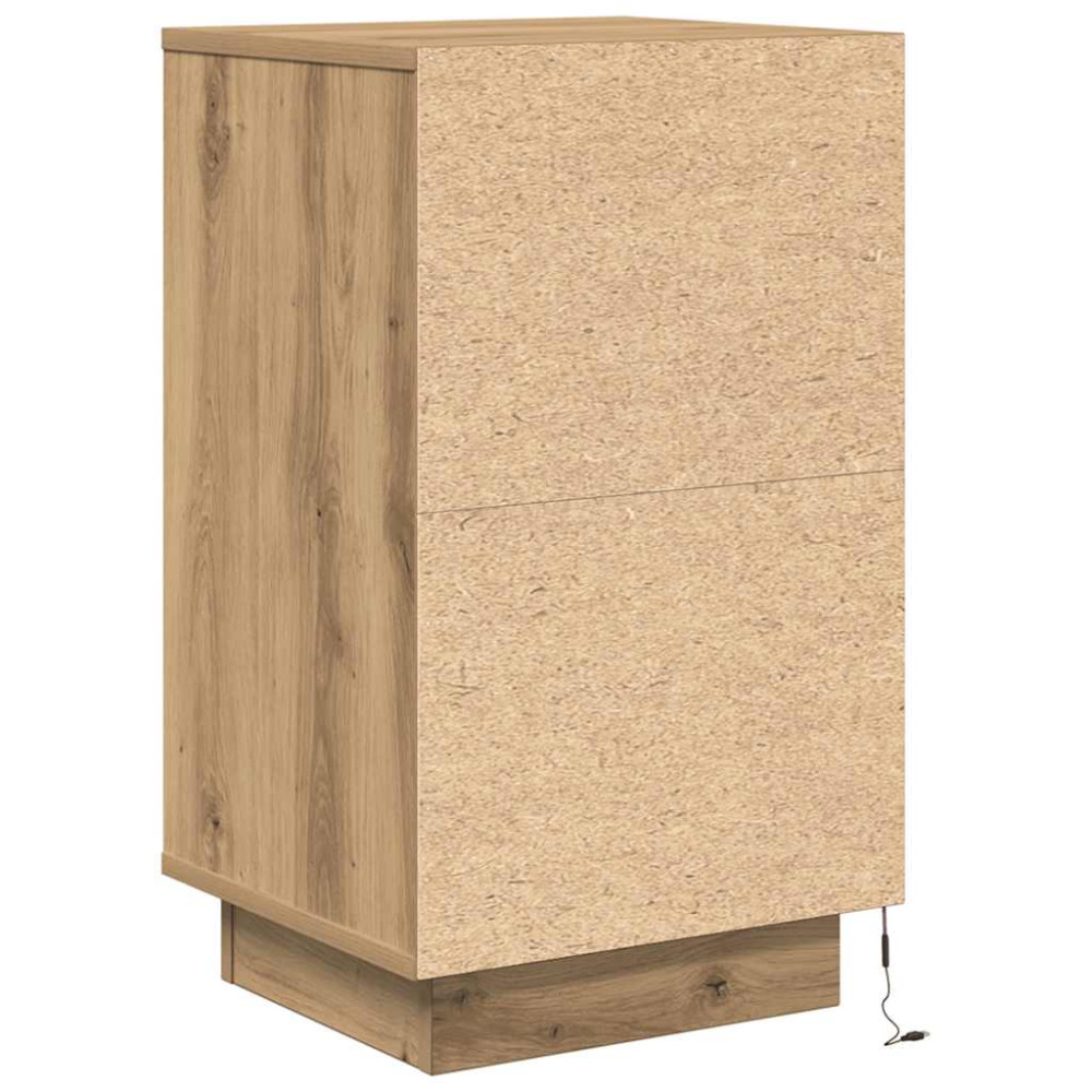 Produktbild för Sängbord med LED-lampor hantverksmässig ek 38x34x65 cm