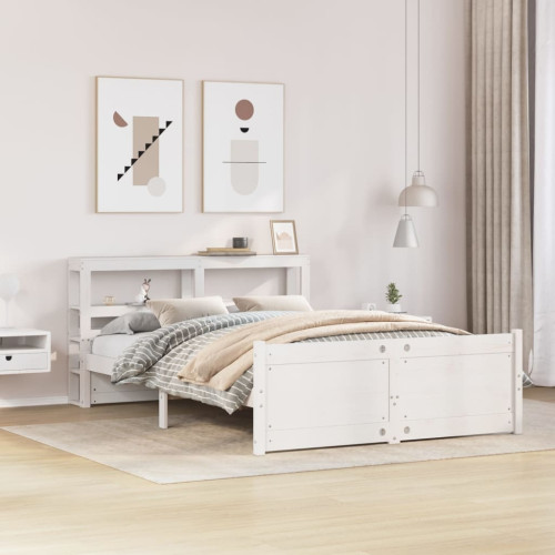 vidaXL Sängram med huvudgavel vit 150x200 cm massiv furu