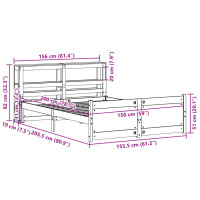 Produktbild för Sängram med huvudgavel vit 150x200 cm massiv furu