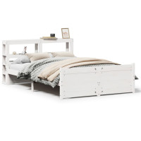 Produktbild för Sängram med huvudgavel vit 150x200 cm massiv furu
